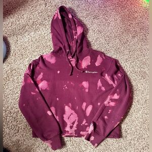Cropped Champion Burgundy and Pink Tie-Dye Hoodie